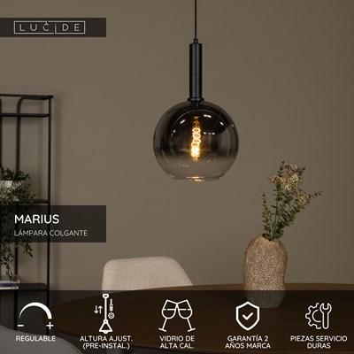 Lucide MARIUS - Lámpara colgante - Ø 30 cm - 1xE27 - Negro